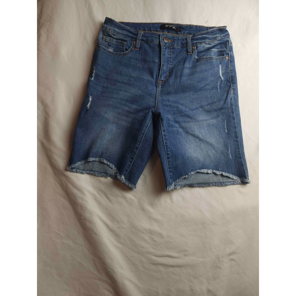 Energie Cut Off Shorts Womens Size 11 Blue Distressed Denim Raw Hem Mid Wash